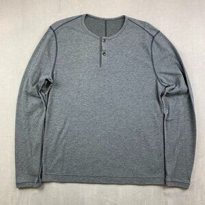 Lululemon Mens Shirt Medium Gray Mesh Long Sleeve Henley Stretch Reflective